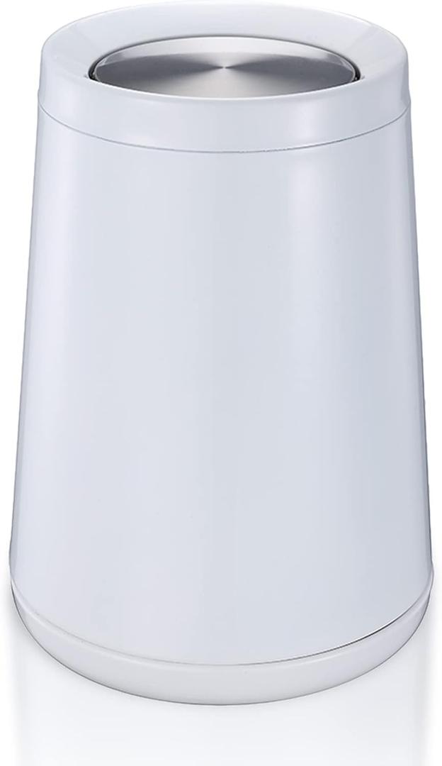 Household Swing White Bathroom Trash CanBrushed Stainless Steel10 L/3 GallenGarbage Can with Flipping Lid for Indoor or Commercial Use, Kitchen,ModernLiving Room,Bedroom