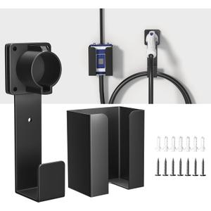 EV Charger Holder with Box - Wall Mount Nozzle Holster Dock with J-Hook - Heavy Duty Charging Box Holder and Cable Organizer for J1772.