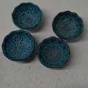 Handmade Decorative Turkish Ceramic Bowl Set of 4, Green Pinch Bowls for Dipping & Serving - Small Versatile and Unique Charcuterie Accessories, Mini Sauce Dish, Floral Pattern Snack Bowls