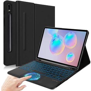 Galaxy Tab S6 10.5" Keyboard Case, 7 Color Backlit, Smart Touchpad, Detachable Keyboard Synthetic Leather Folio Cover with S Pen Holder for Galaxy Tab S6 10.5" 2019 (SM-T860/T865/T867) (Black)