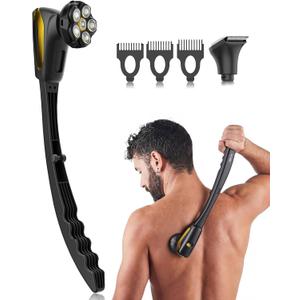 Back Shaver for Men: Long-Reach Foldable Handle Electric Back Razor for Men with 6D Smooth & Safe Shaving - 2-in-1 Waterproof Full Body Hair Trimmer & Groomer Kit, Birthday Gift for Men Him (Black)