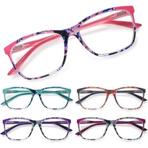 SIGVAN Ladies Reading Glasses Blue Light Blocking Spring Hinge Fashion Pattern Print Eyeglasses for Women, 1.5 x