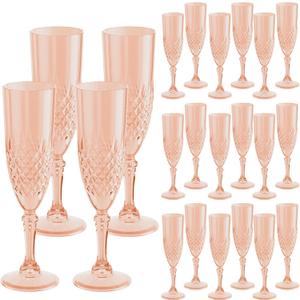 Plastic Champagne Flutes 7oz, Reusable Drinking Glasses Cups Goblets Shatterproof Unbreakable, for Wedding Party Mimosa Bar (24, Rose Gold)