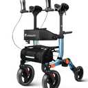 Lightweight Upright Rollator Walker All-Terrain Foldable with seat and Adjustable Height backrest, 300 lbs Capacity, 10" Front & 8" Rear Wheels for Seniors, Adults, bariatric, Includes Cane Holders