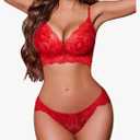 ADOME Women's Lace Lingerie Bra and Panty Set Strappy Babydoll Bodysuit ,L
