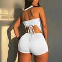 Sexy Club Outfits for Women 2 Piece Cowl Neck Jumpsuit Set Bodycon Shorts Deep V Neck Solid Color Romper for Night Out, 2XL