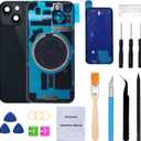 Rear Back Glass Replacement for iPhone 14 6.1-inches with + Pre-Installed Plate and Camera Frame and Lens + Reparing Tool Kit (Midnight Black)