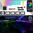 Acrylic Interior Car LED Strip Light with Wireless APP, RGB Dreamcolor 6 in 1 with 175 inches 593 LEDs Fiber Optic Ambient Lighting Kits, 16 Million Colors Sound Active Function Car Neon Lights
