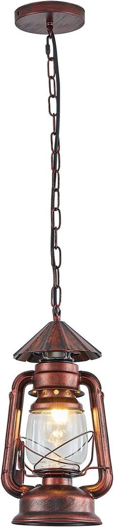 NOXARTE Vintage Pendant Light Lantern Ceiling Light Fixture with Glass Shade Adjustable Chain for Kitchen Island Farmhouse Loft Porch Width 7 Inch x Height 15 Inch