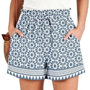 Summer Shorts for Women Casual High Waist Drawstring Cotton Short Pants with Pockets, Size: L