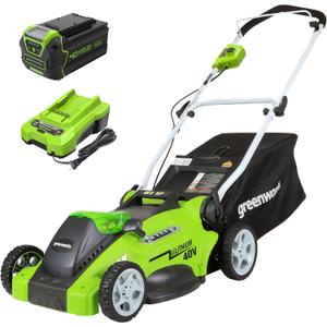Greenworks 40V 16" Cordless Lawn Mower, Ultra-Light Push Mower with 4.0Ah Battery & Charger(75+ Tool Compatibility, 45Min Runtime)