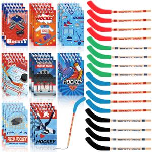 Kisston 48 Pcs Hockey Party Favors Include 24 Mini Notebooks Sports Notepads and 24 Pencils with Eraser Hockey Favors Pencils Gifts for Teacher Office Reward