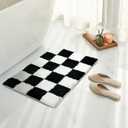 Tititex Luxury Black White Checkered Grid Bathroom Rug, 16"x24" Classic Checkerboard Extra Soft and Absorbent Microfiber Bath Rugs, Non-Slip Plush Shaggy Bath Carpet for Bathroom Floor