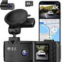 Dash Cam Front and Rear: 4K+2.5K Dual Channel Dash Cam-5GHz WiFi, GPS Dash Camera for Cars with 64GB Card, 2.0" IPS Screen, App Control,G-Sensor,Loop Recording,170Wide Angle,Night Vision,Parking Mode