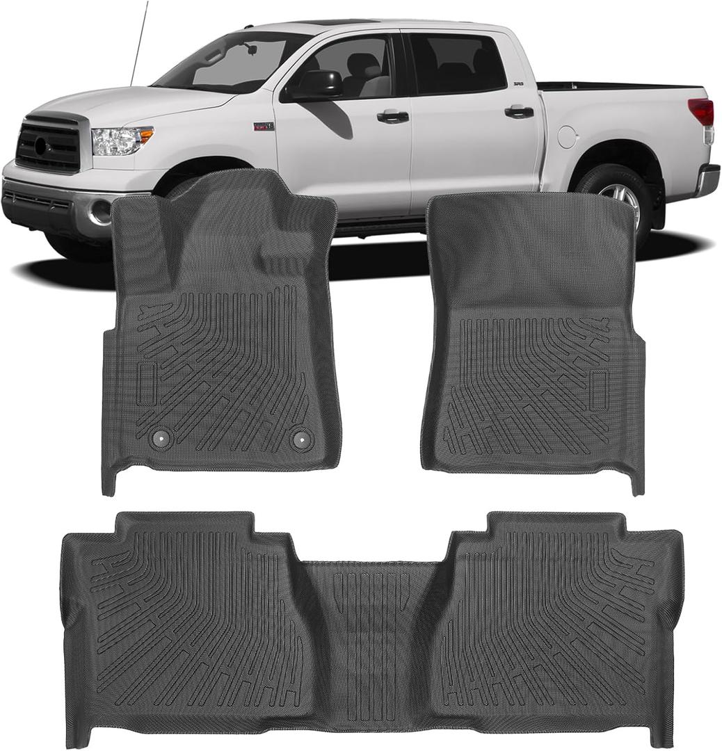 Floor Mats for Toyota Tundra Double Cab/CrewMax Cab 2007 2008 2009 2010 2011, Custom Fit Floor Liners for Tundra All Weather Anti-Slip Car Liner Accessories 1st and 2nd Row Full Set Car Mats