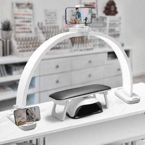CGBE Half-Moon Nail Light for Desk : Professional Manicurist Table Lamp for Nail Salon Lighting and Eyelash Extensions with Phone Holder - Extra Large 30.7" Craft Desk Light - White