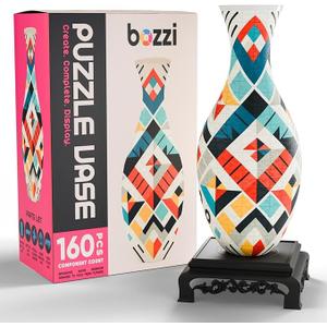 BOZZI Unique 3D Puzzle Vase for Adults | Decorative Flower Vase, Arrangement & Housewarming Gift | 160-Piece Curved Plastic Puzzle (Abstract)