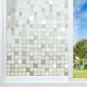 Window Privacy Film Frosted Glass Window Film Decorative, Removable Static Cling Heat Blocking Sun Blocker Front Door Window Covering for Bathroom Home Office (Mosaic, 35.4" x 78.7")