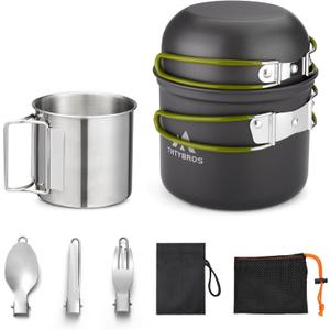 Camping Cookware Kit Backpacking, 0.33Gal Pots and 0.17Gal Pans Set,0.08Gal SUS304 Cup, Forks Knives Spoons for Hiking,Camping,Outdoor Cooking,Picnic,Solo Camping cookware