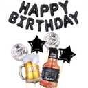 Beer Cup Balloons Whiskey Bottle Beer Mug Shape Black Happy Birthday Mylar Foil Balloon 16 Inch Summer Party, Birthday Party Decorations for Women and Men (Black Balloons)