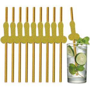 5 x 20-Pack Novelty Cutout Disposable Paper Straws (Gold) | 7.7-inch disposable party straws, fun cocktail decor, great for bachelorette, hen night and girls adult parties