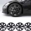 Tesla Model Y Wheel Covers 19 Inch 2020-2024 Uberturbine Tesla Model Y Uberturbine Hubcaps Left-Right Aero Symmetry, Matte Black, Wind Drag Reduction Model Y Accessories with Tire Repair Kit (4 Pack)