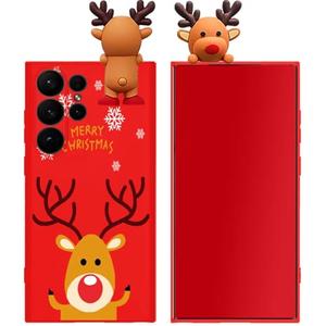 Changjia Christmas Case for Samsung Galaxy S23 Ultra 6.8", Merry Christmas 3D Doll Cute Snowman Santa/Elk Antlers Deer Soft TPU Silicone Bumper Women Girls Shockproof Case for Galaxy S23 Ultra (Elk)