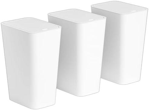 Yieach 12L White Slim Bathroom Trash Can with Lid,3.17 Gallon Pet/Dog Proof Kitchen Trash Can,Rectangle Thin Garbage Can,Covered Waste Basket,Narrow Small Plastic Trashcan for Room,Bedroom,Office,1PCS