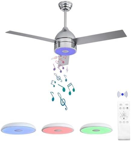 ASALL 52 Inch Plated Finish Ceiling Fan with RGB Dimming LED Light,with Music Bluetooth Speaker,Remote Control,3-Speed Regulation,Reversible Motor,Timing,for Living Room,Bedroom,Restaurant,Outdoor