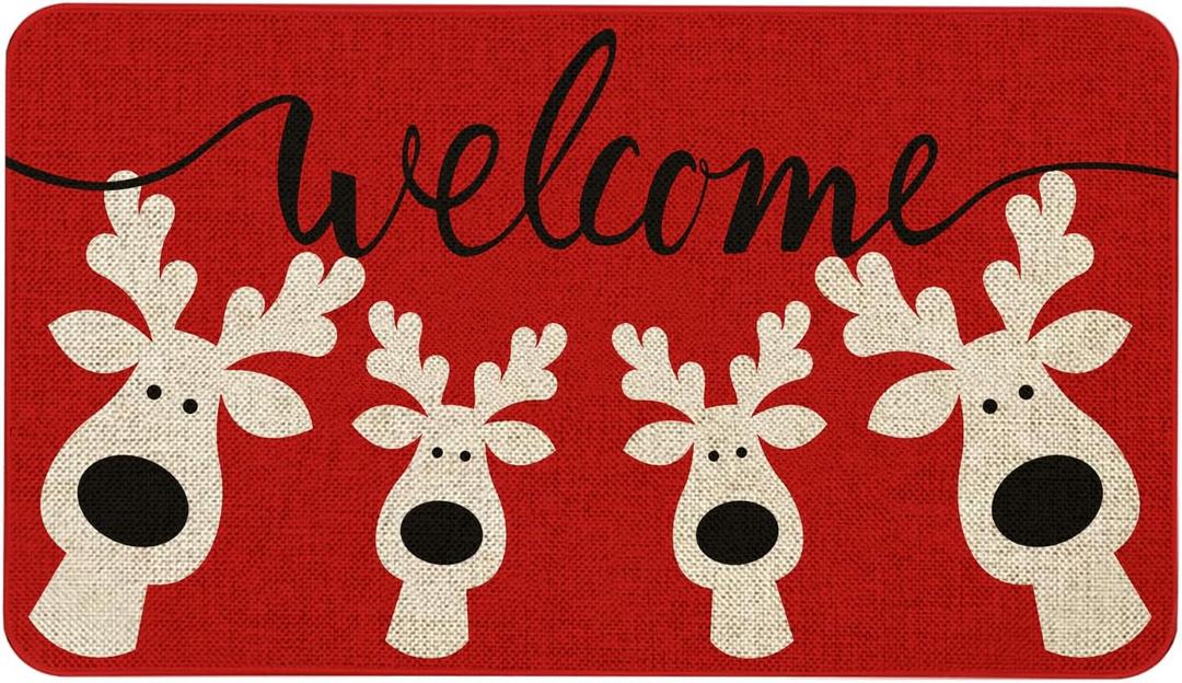 Christmas Reindeer Welcome Door Mat 30x17 Inch Christmas Moose Doormat for Indoor Outdoor Entrance Non-Slip Washable Floor Mats Winter Xmas Holiday Home Decor Rug (1'5" x 2'6" (Rectangular))