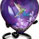 Olivia Memorials Heart Urn for Ashes Women Men Adult | Mini Hummingbird Urn for Female Male Carefully Handcrafted Funeral Decorative Small Purple Urn for Mom Dad Mother Baby Infant Pet Cat Dog (Heart-Shaped with Stand)