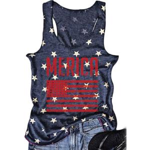 FAYALEQ American Flag Tank Tops Women USA Stars Stripes Sleeveless Vest 4th of July Patriotic Summer Tanks (Medium, Navy Blue)
