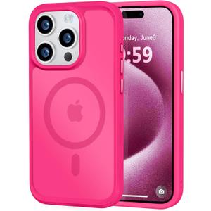 MOCCA Strong Magnetic for iPhone 15 Pro Case, [Compatible with Magsafe][13FT Military Drop Protection] Slim Translucent Matte Shockproof Case for iPhone 15 Pro Phone Case 6.1'', Hot Pink