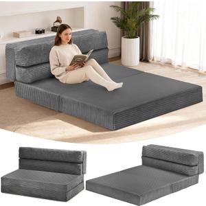 Folding Mattress, 3 in 1 Convertible Sofa Bed Fold Out Couch Bed Floor Couch Lounge Sleeper Mattress for Living Room, Guest Room (Grey, Twin)