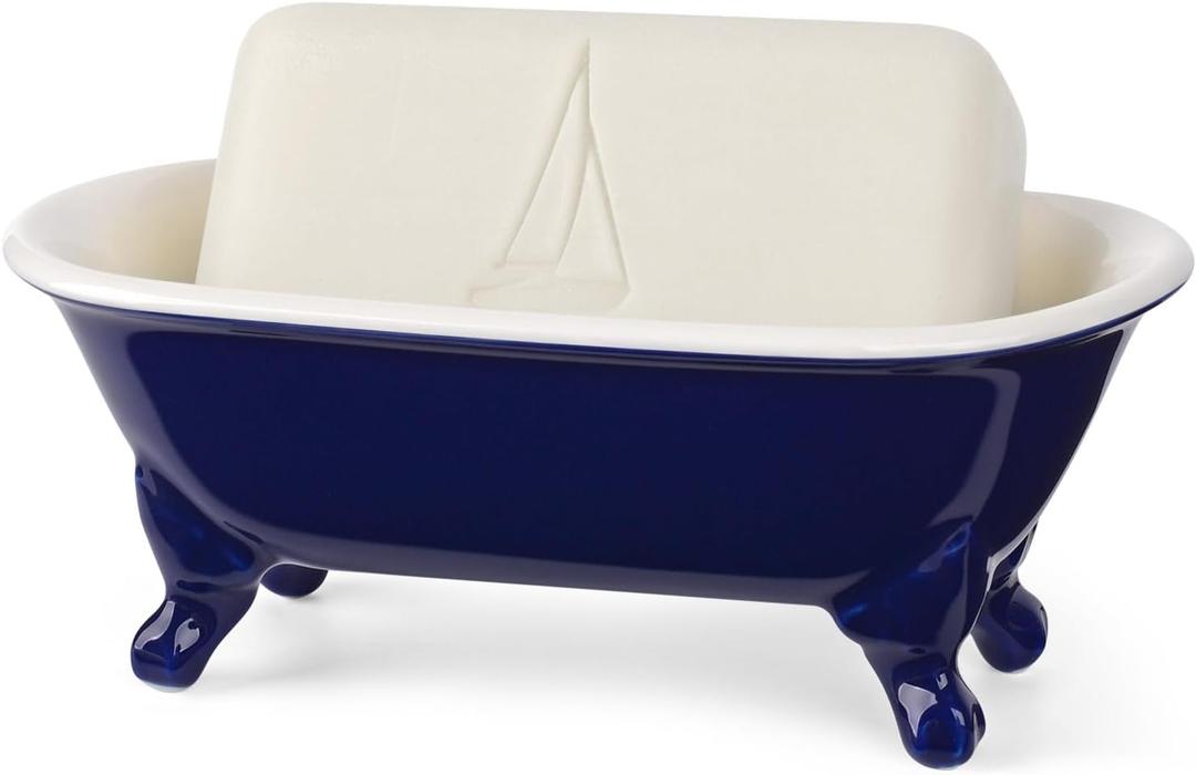 6.5" Ceramic Mini Decorative Clawfoot Bathtub Bar Soap Dish, Kitchen Sponge Holder and Shower Tray for Bathroom, 1 Pack(Navy Blue)