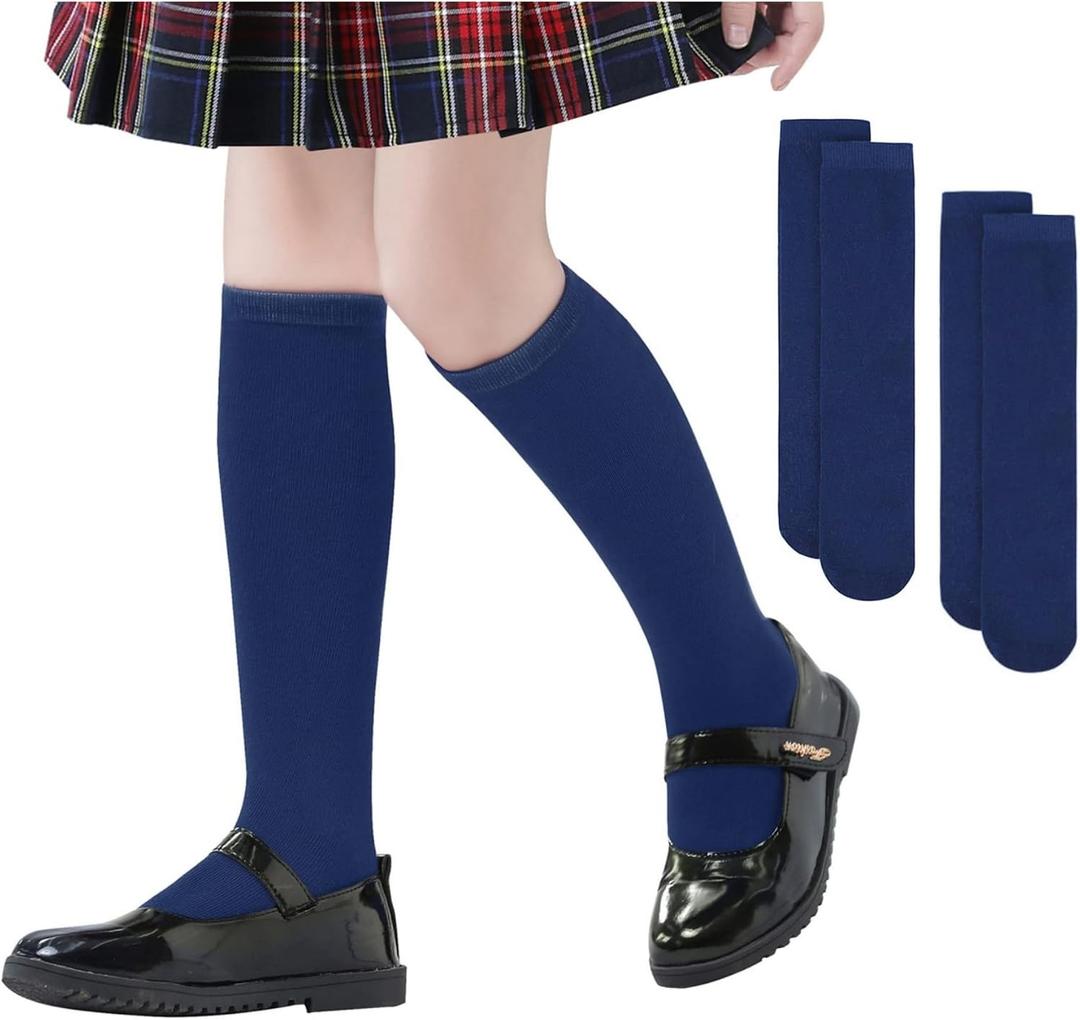 Zando Kids Soccer Baseball Football Softball Socks Cotton Girls Knee High Socks Uniform Socks for Girls Boys 3-12 years (Blue, XL)