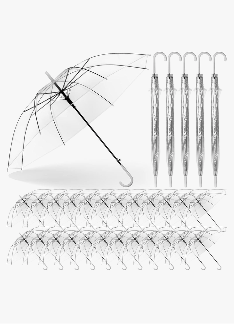 Reginary 30 Pieces Wedding Umbrellas Bulk Auto Open Stick Umbrellas with White European J Hook Handle Windproof Large Canopy Umbrella for Outdoor Wedding Bride Groom Photography Golf