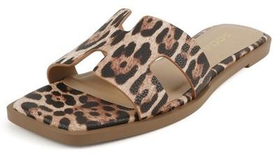 Soda Women Slip-On Sandals H-Band Flip-Flops Slides Square KNIT Leopard Cheetah, Size 7 