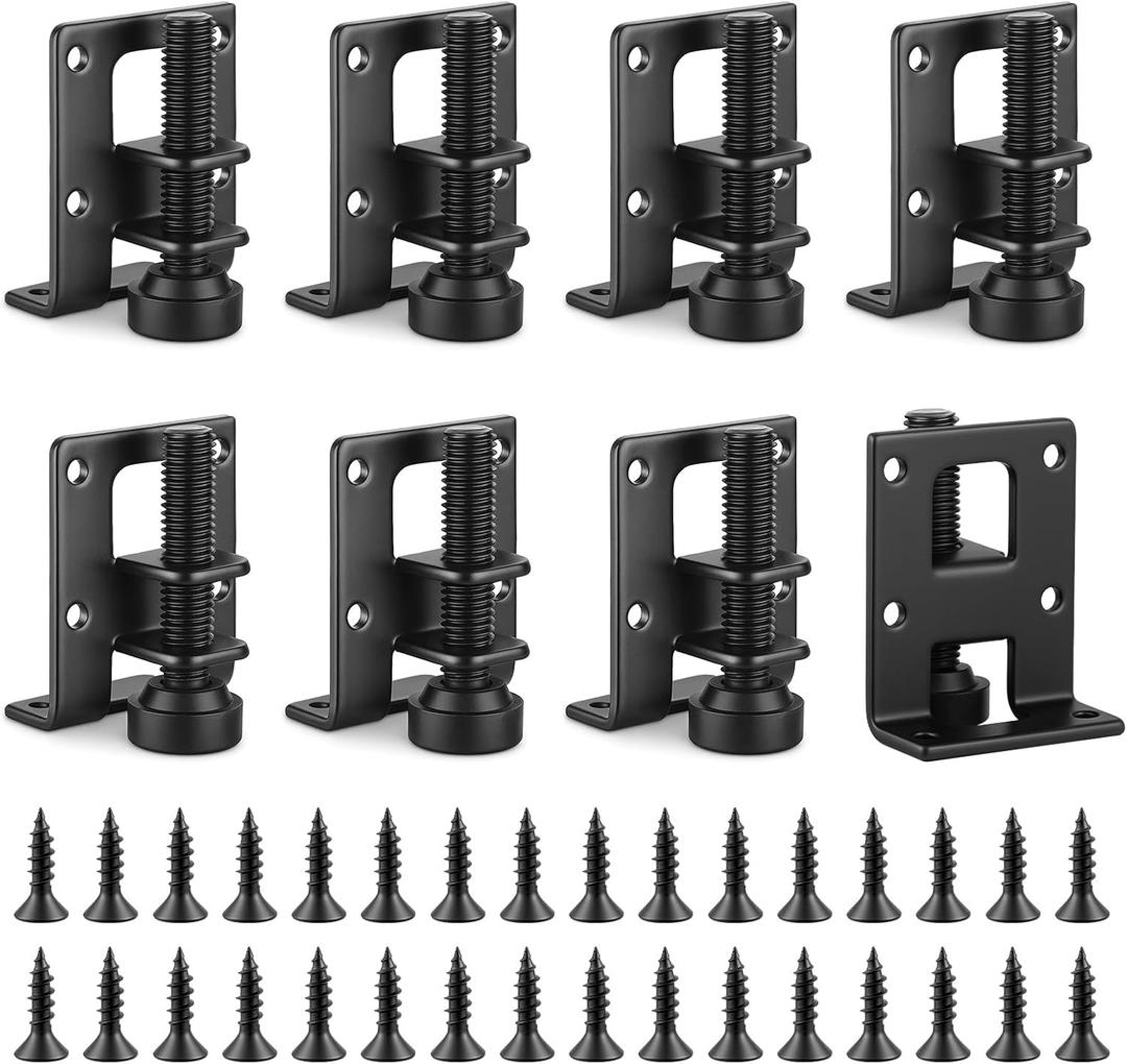 Kifmurase 8 Packs Adjustable Leveling Feet for Furniture, 2.2" L Shaped Furniture Levelers Legs, Heavy Duty Mounting Brackets Metal Leveling Feet for Workbench Cabinet Wardrobe, Black