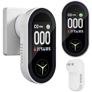 2 Packs, 3 in 1 CO Detectors, CO &Temp &Hum, Plug in Wall, with HD Screen,3 Color Indicator Visual, 4 Color Alert lcons,Brightness Adjustment,Carbon Monoxide Detectors,for Travel,CO Alarm