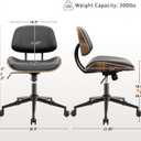Armless Office Chair with Wheels, PU Leather Adjustable Height Desk Chair - 360 Swivel Ergonomic Computer Chair for Small Space, Modern Walnut Style, Home & Meeting Room, Black, 1-pack