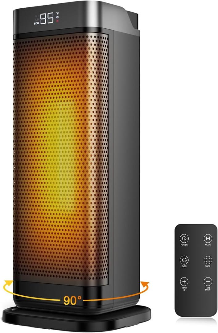 Space Heaters for Indoor Use, 1500W Portable Heater with Remote and Thermostat, 90 Oscillation, 4 Modes, 12H Timer, Overheating & Tip-Over Protection, Quiet Electric Heaters for Home, Office, Bedroom