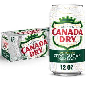 2 x Canada Dry Zero Sugar Ginger Ale Soda, 12 fl oz cans, 12 pack