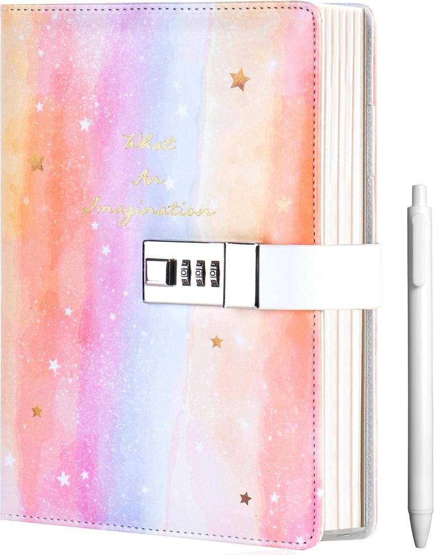 CAGIE Diary with Lock for Girls Age 8-12,Birthday Gifts for 9 10 11 12 Year Old Girls, Tie Dye Design 192 Pages Diary with Pen, 5.7 x 8.5 Inch Journal with Lock for Women Girl (Orange)