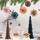 9 Pcs Paper Christmas Tree with Hanging Honeycomb Ornaments, Including 2 Pcs Mini Honeycomb Reindeers, Christmas Honeycomb Decorations for Xmas Home Decor Indoor and Table Centerpiece (Brown&green&pink)
