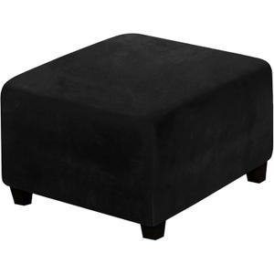 Velvet Ottoman Cover, Stretch Footstools Covers, Plush Foot Stool Slipcover, Removable Footrest Stool Sofa Slipcovers, Folding Storage Stool Furniture Protector for Living Room(Black,Square)