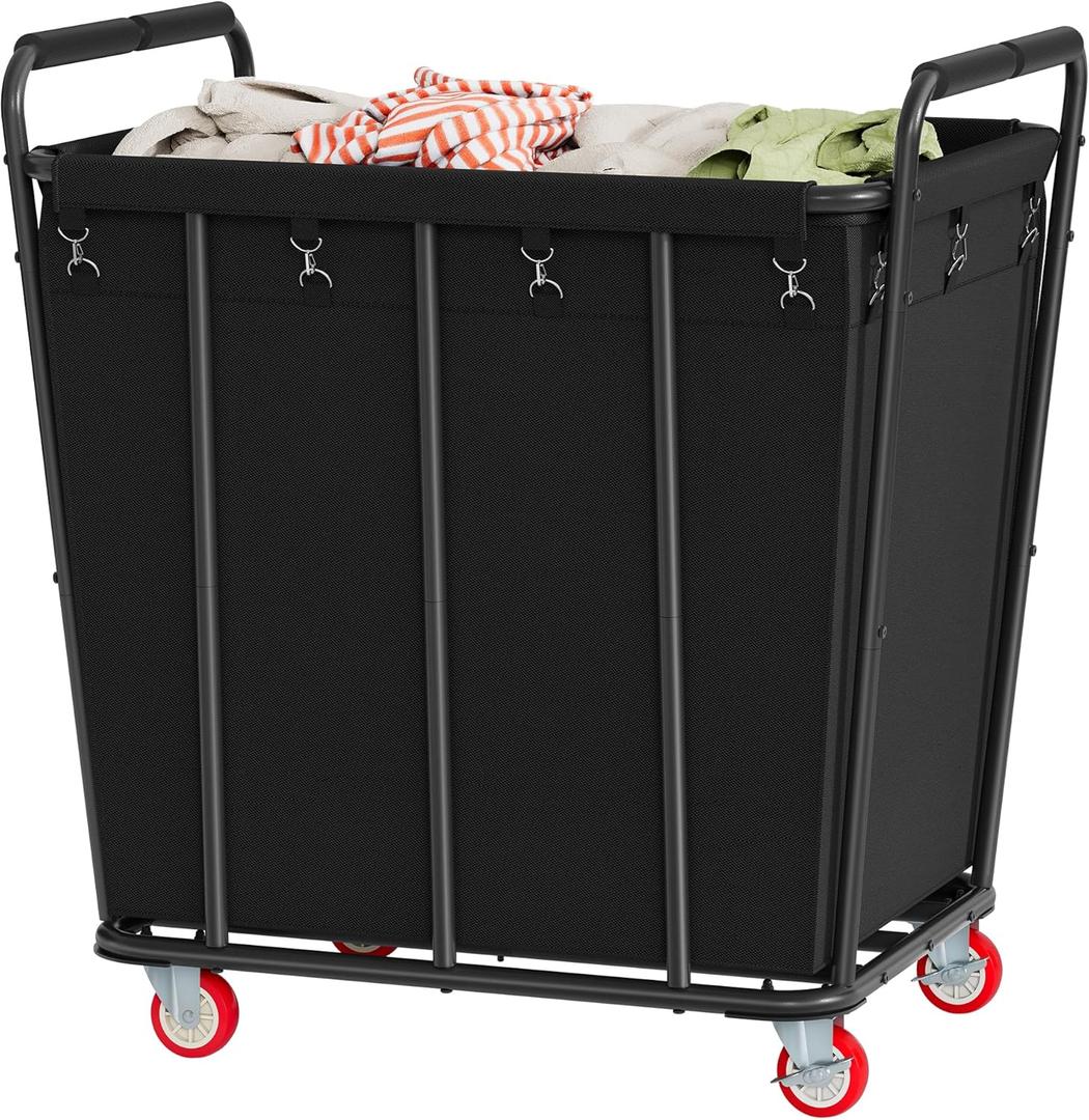 Hoctieon Large Laundry Cart with Wheels, 400L Heavy Duty Laundry Basket Organizer, Rolling Hamper Sorter for Clothes Storage, Industrial Dirty Clothes Hamper for Home & Hotel, Black (1 Section-400L)