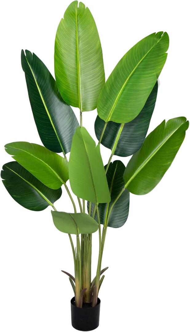 Artificial Bird of Paradise Plant 5.2Ft Fake Tropical Palm Tree with 10Trunks Faux Banana Leaf Trees in Pot for Home Indoor Outdoor Office Modern Decor Housewarming Gift1Pcs