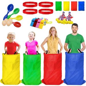 Potato Sack Race Bags - 32PCS Outdoor Games Sack Race Bags for Adults and Kids,3 Legged Race Bands,Egg Spoon Relay Race,Bean Bag Toss,Party Games for Kids,Field Day Games for Adults