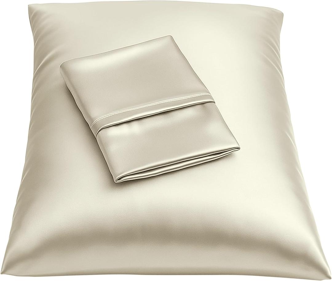 BLISSFORD Satin Pillowcase with Zipper, for Hair and Skin Care, Feels Soft and Cool Like a Silk Pillowcase, Satin Pillow Cases 2 Pack, Slik Pillow Cover, Ivory - Queen Size, Set of 2